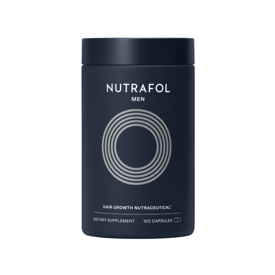 Nutrafol Men's hair growth supplement container on a white background.